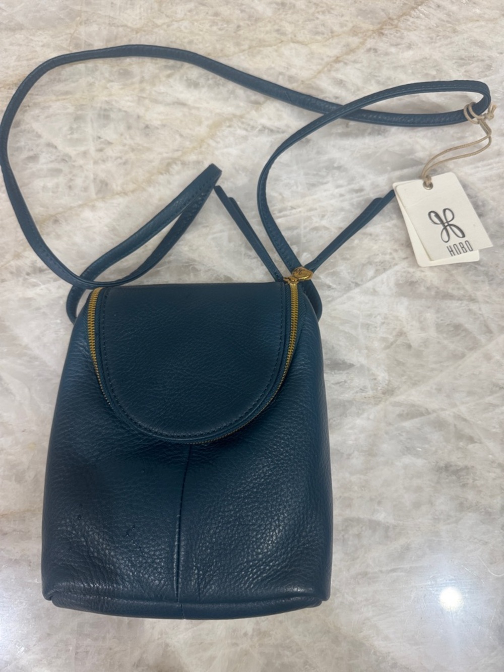 HOBO New With Tags Teal Pebbled Leather Crossbody with Gold Zip Accent